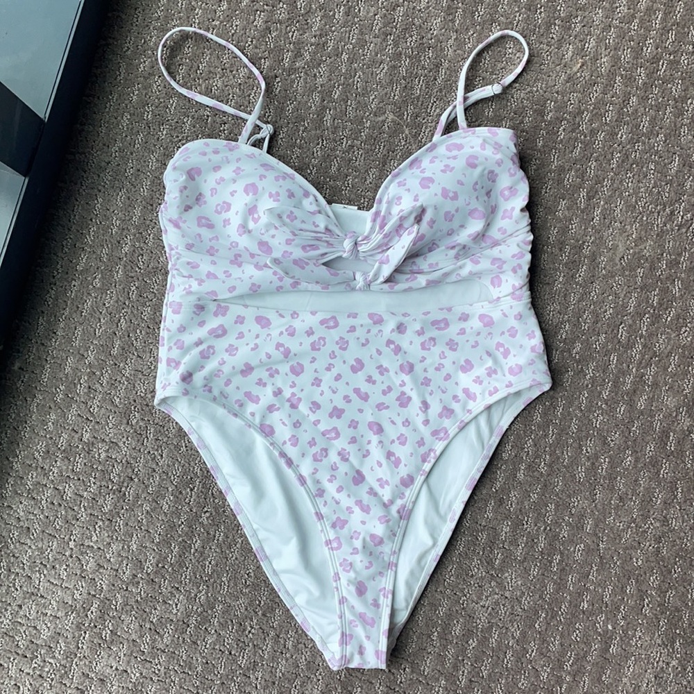 Purple cheetah print one piece bathing suit